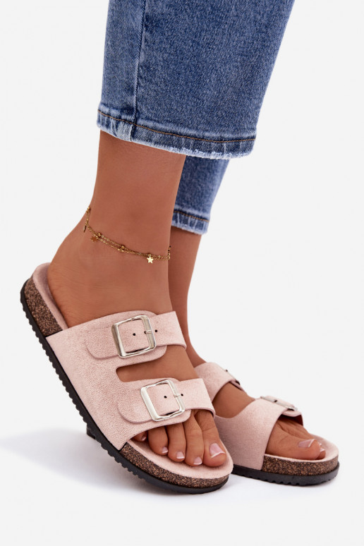 Zapatillas de mujer rosa claro con hebillas "Oliena"