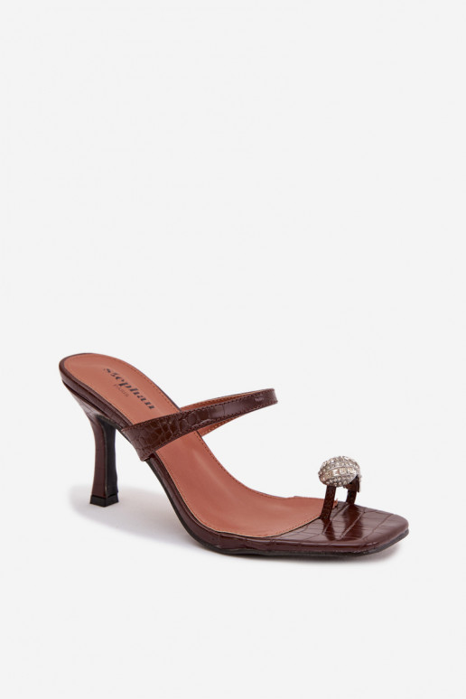 zapatillas de mujer con tacones finos Con decoraciones Detalem CzekoladoAe Lorissa