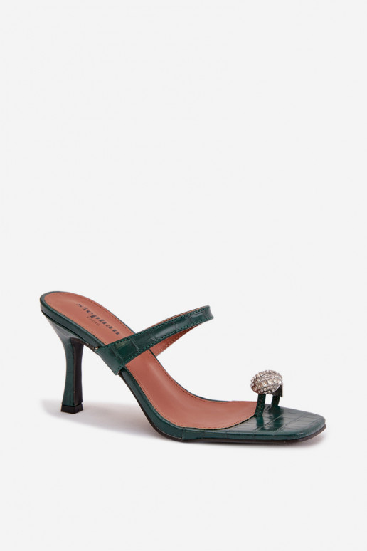 zapatillas de mujer con tacones finos Con decoraciones Detalem ButelkoAa Zieleń Lorissa