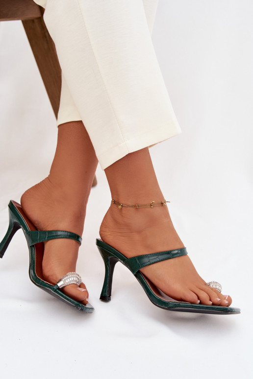 zapatillas de mujer con tacones finos Con decoraciones Detalem ButelkoAa Zieleń Lorissa