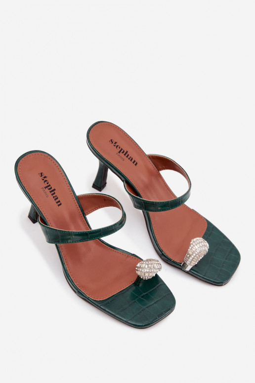 zapatillas de mujer con tacones finos Con decoraciones Detalem ButelkoAa Zieleń Lorissa