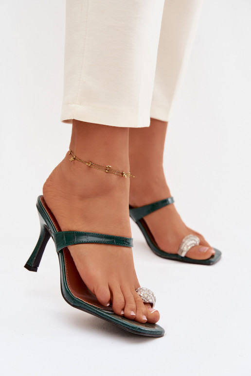 zapatillas de mujer con tacones finos Con decoraciones Detalem ButelkoAa Zieleń Lorissa