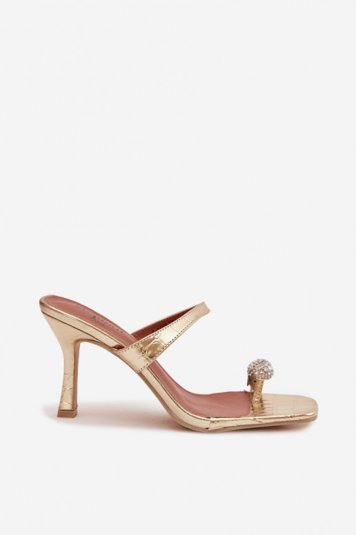 zapatillas de mujer con tacones finos Con decoraciones Detalem color dorado Lorissa