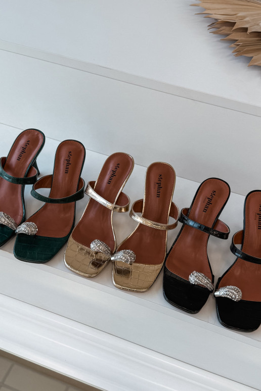 zapatillas de mujer con tacones finos Con decoraciones Detalem color dorado Lorissa