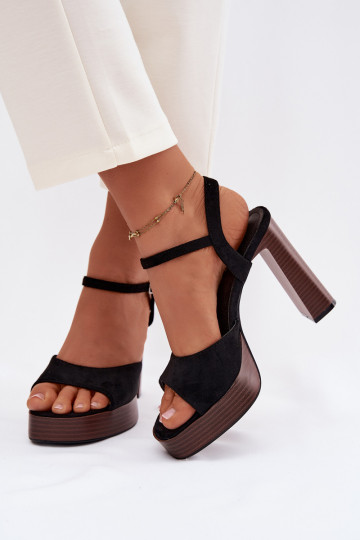 Sandalias de tacón alto para mujer. y plataformade gamuza ecológicau de color negro Gralisse