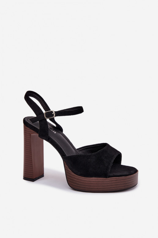 Sandalias de tacón alto para mujer. y plataformade gamuza ecológicau de color negro Gralisse