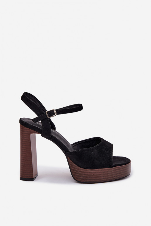 Sandalias de tacón alto para mujer. y plataformade gamuza ecológicau de color negro Gralisse