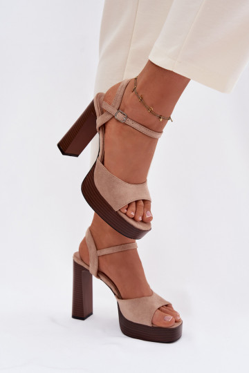 Sandalias de tacón alto para mujer. y plataformade gamuza ecológicau beige Gralisse