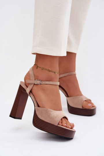 Sandalias de tacón alto para mujer. y plataformade gamuza ecológicau beige Gralisse 2