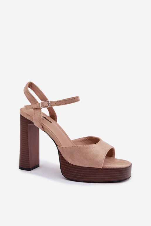 Sandalias de tacón alto para mujer. y plataformade gamuza ecológicau beige Gralisse