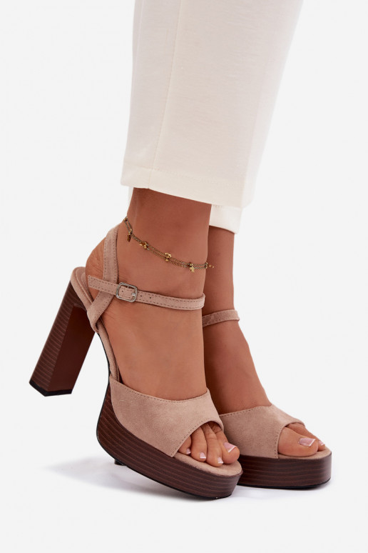 Sandalias de tacón alto para mujer. y plataformade gamuza ecológicau beige Gralisse