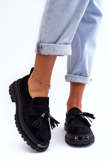 de gamuza zapatos mocasines de mujer de color negro Ramvli 2