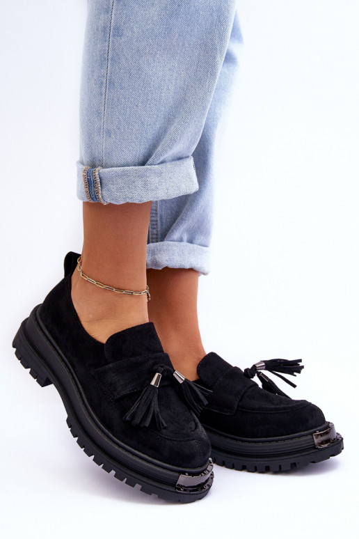 de gamuza zapatos mocasines de mujer de color negro Ramvli