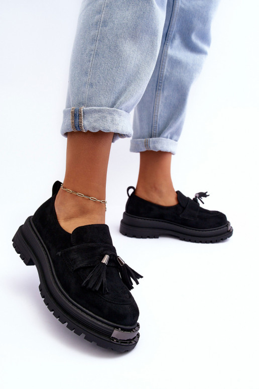 de gamuza zapatos mocasines de mujer de color negro Ramvli