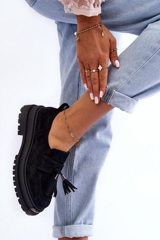 de gamuza zapatos mocasines de mujer de color negro Ramvli