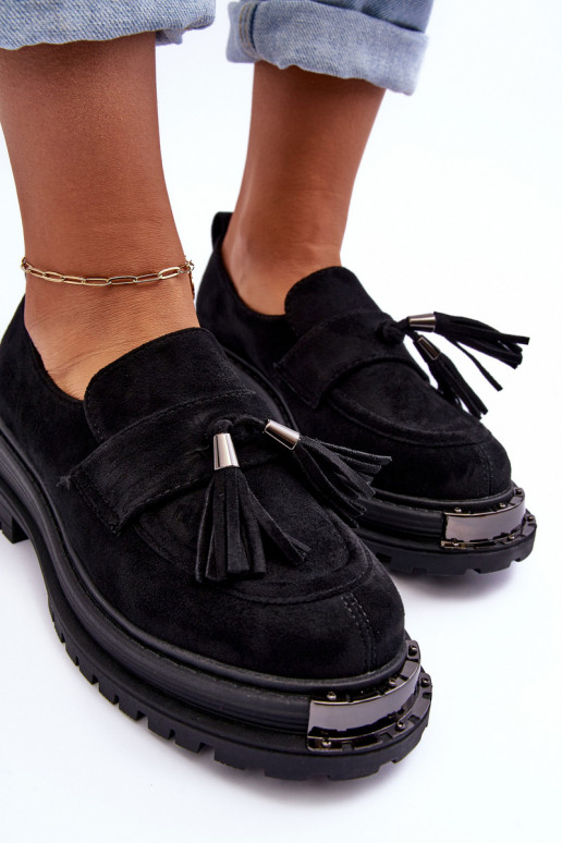 de gamuza zapatos mocasines de mujer de color negro Ramvli