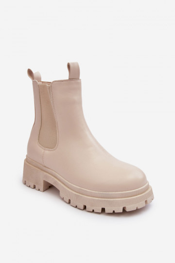 Piel botas con estilo con cremalleras beige Pitrese