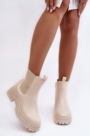 Piel botas con estilo con cremalleras beige Pitrese 2