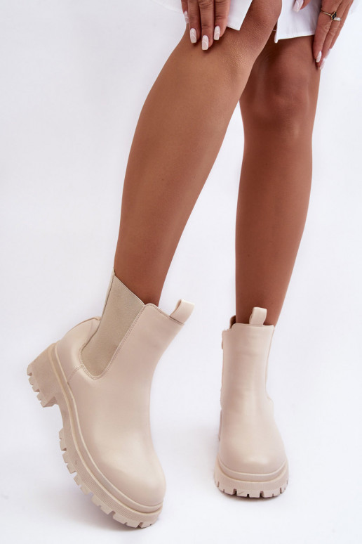 Piel botas con estilo con cremalleras beige Pitrese