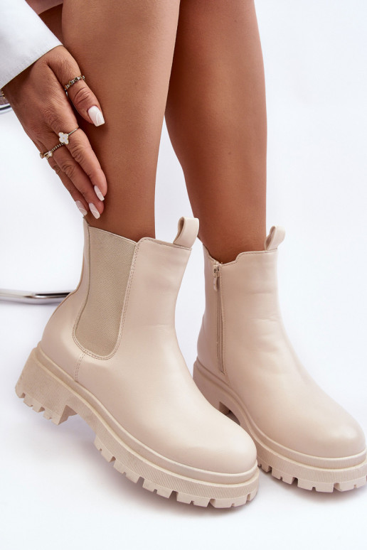Piel botas con estilo con cremalleras beige Pitrese