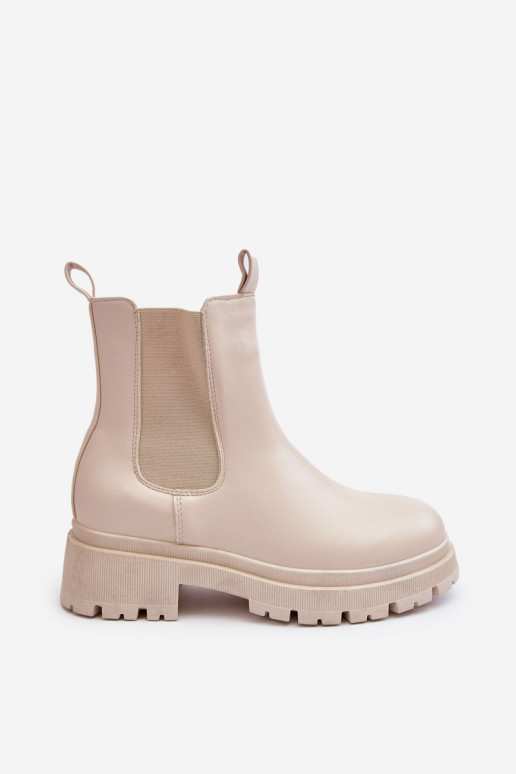 Piel botas con estilo con cremalleras beige Pitrese
