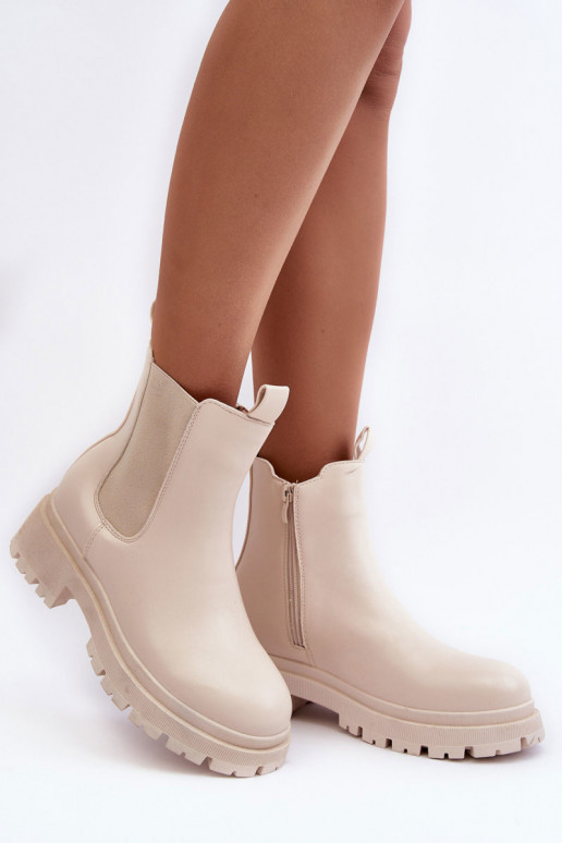 Piel botas con estilo con cremalleras beige Pitrese