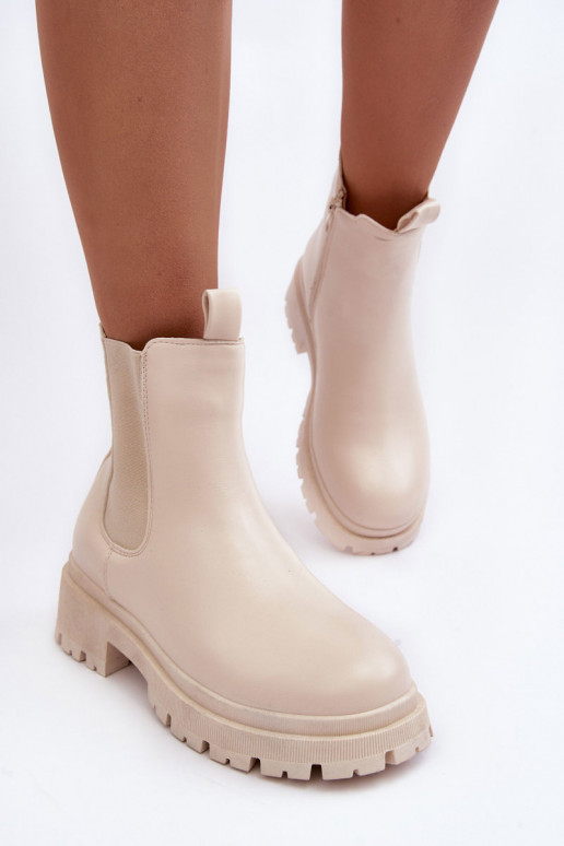 Piel botas con estilo con cremalleras beige Pitrese