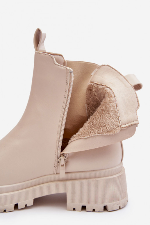 Piel botas con estilo con cremalleras beige Pitrese