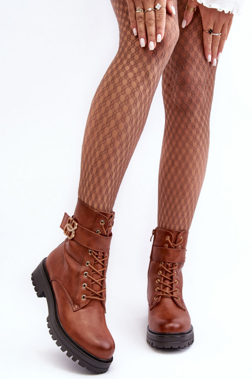 botines de trabajo Femenino con cremalleras con adornos color marrón Ciossava