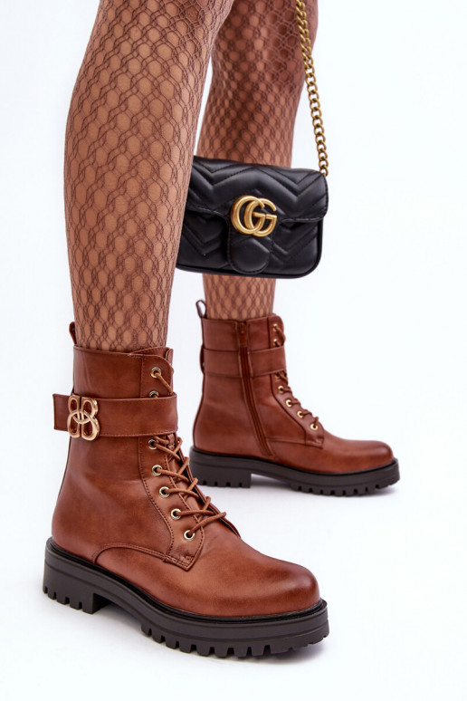 botines de trabajo Femenino con cremalleras con adornos color marrón Ciossava