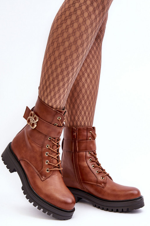 botines de trabajo Femenino con cremalleras con adornos color marrón Ciossava