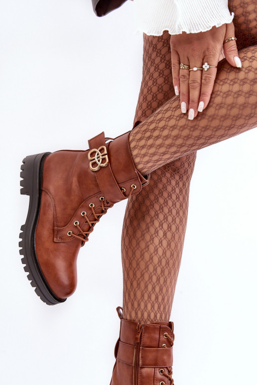 botines de trabajo Femenino con cremalleras con adornos color marrón Ciossava