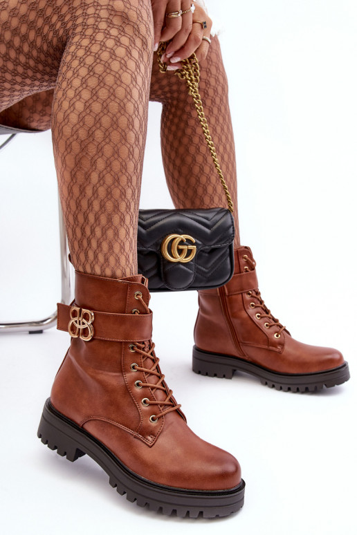 botines de trabajo Femenino con cremalleras con adornos color marrón Ciossava