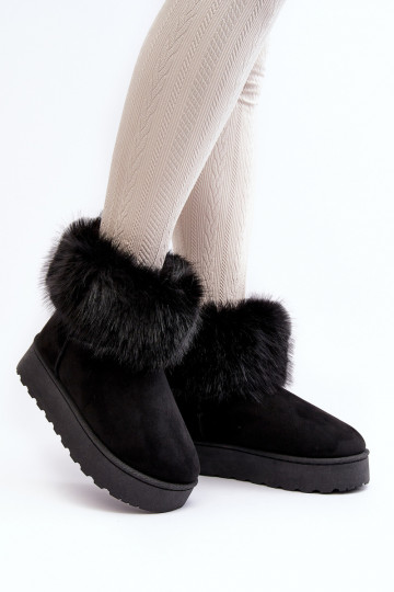 Femenino Botas de nieve con una plataforma con un abrigo de piel de color negro Tiene quency 2