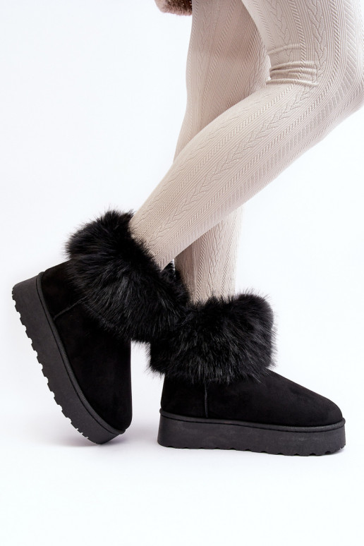 Femenino Botas de nieve con una plataforma con un abrigo de piel de color negro Tiene quency