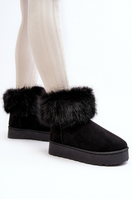 Femenino Botas de nieve con una plataforma con un abrigo de piel de color negro Tiene quency