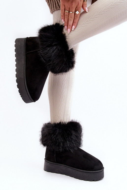 Femenino Botas de nieve con una plataforma con un abrigo de piel de color negro Tiene quency