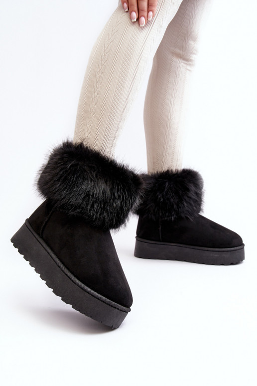 Femenino Botas de nieve con una plataforma con un abrigo de piel de color negro Tiene quency