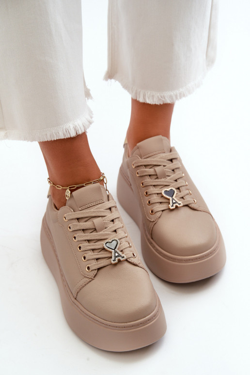 Femenino Piel Zapatillas modelo zapatos. con una plataforma beige Vinceza 66700