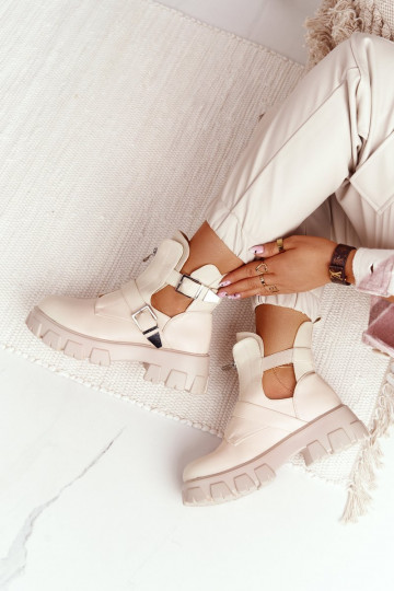 Femenino botines de trabajo con una plataforma beige Cosmic Love 2