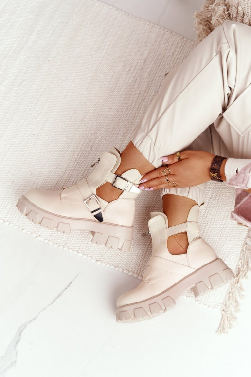 Femenino botines de trabajo con una plataforma beige Cosmic Love