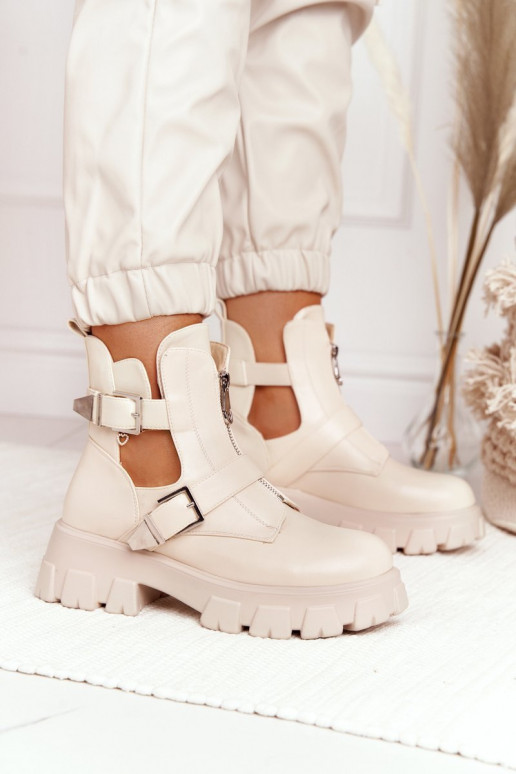 Femenino botines de trabajo con una plataforma beige Cosmic Love