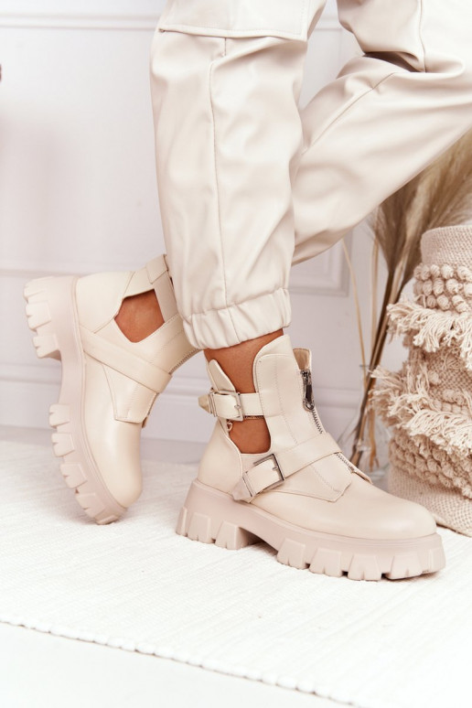 Femenino botines de trabajo con una plataforma beige Cosmic Love