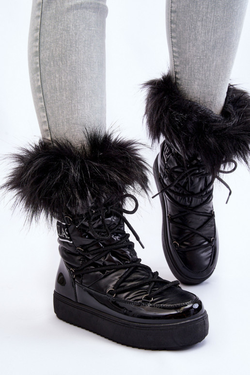 Femenino Botas de nieve con cordones de color negro Santero