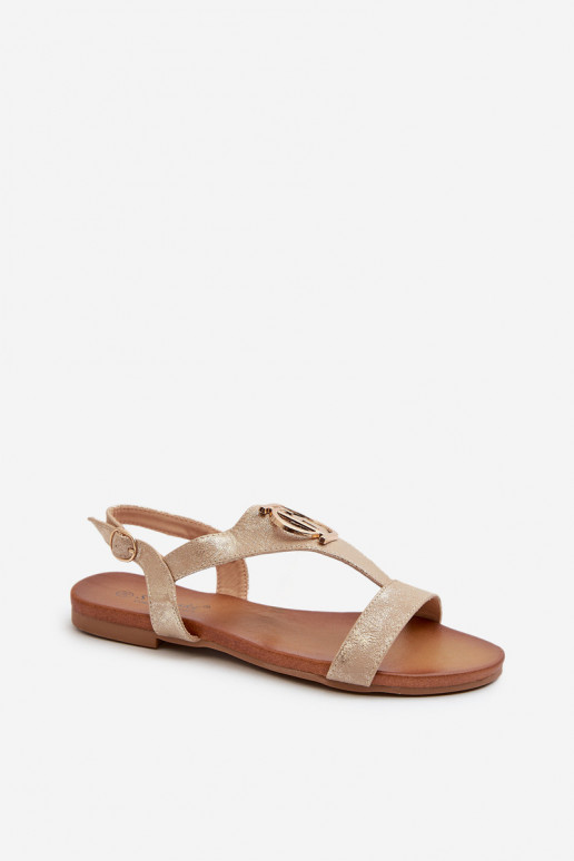 Sandalias planas para mujer. con adornos S.Barski KV27-051 color dorado