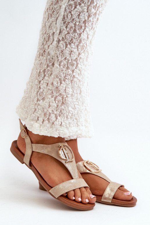 Sandalias planas para mujer. con adornos S.Barski KV27-051 color dorado