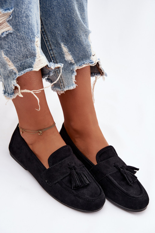 Mocasines de mujer con borlas color negro