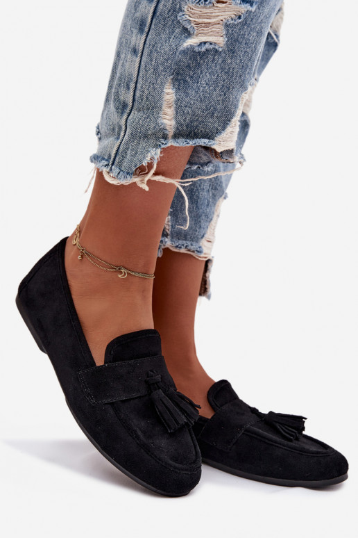 Mocasines de mujer con borlas color negro