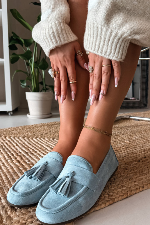 Mocasines de mujer con borlas color azul