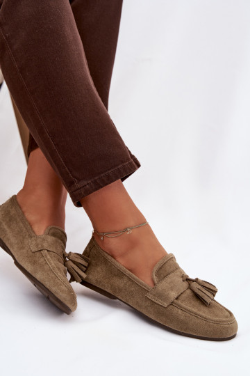 Mocasines de mujer con borlas color verde